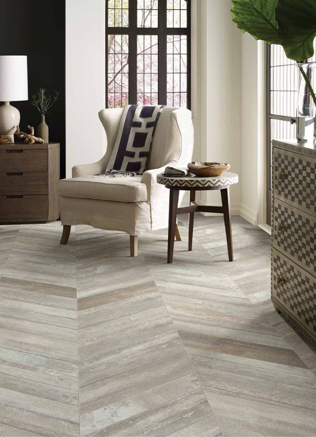 wood look tile floors in a living room